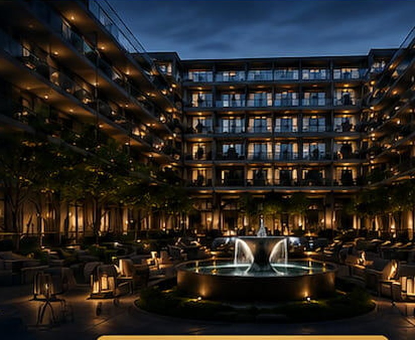 Architectural concept render of the illuminated inner courtyard planned for Jupiter Heights